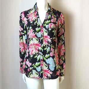 Express Black Print Slim Fit Blouse Size Medium